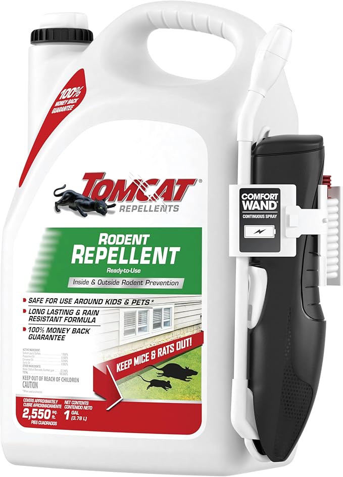 Tomcat Repellents Rodent Repellent Ready-to-Use, For Indoor and Outdoor Mouse and Rat Prevention with Peppermint, Cinnamon and Garlic Essential Oils, 1 gal.