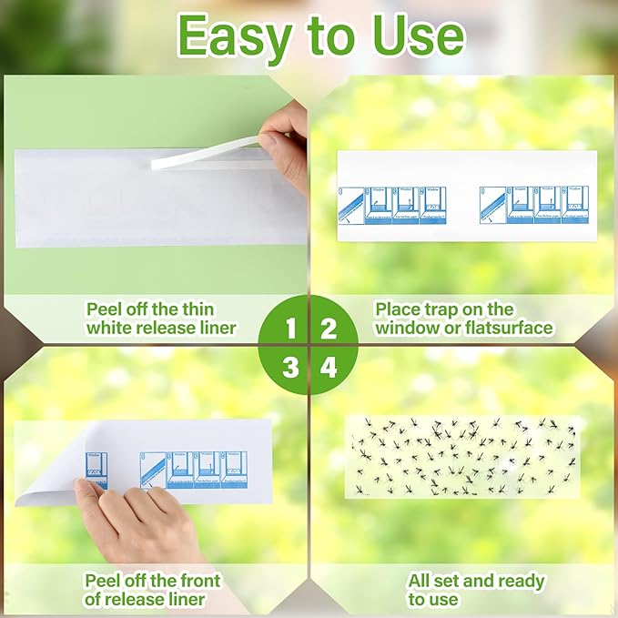 60 Pack Window Fly Traps, Window Sticky Traps, Sticky Non-Toxic Clear Fly Paper Indoor for Home