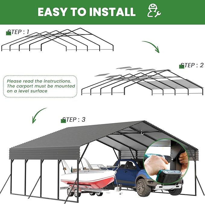 Carports 20x20 Heavy Duty,Metal Carport with Reinforced Structrure and Base,Outdoor Garage Car Shelter Frame for Pickup, Boat, Car and Tractors