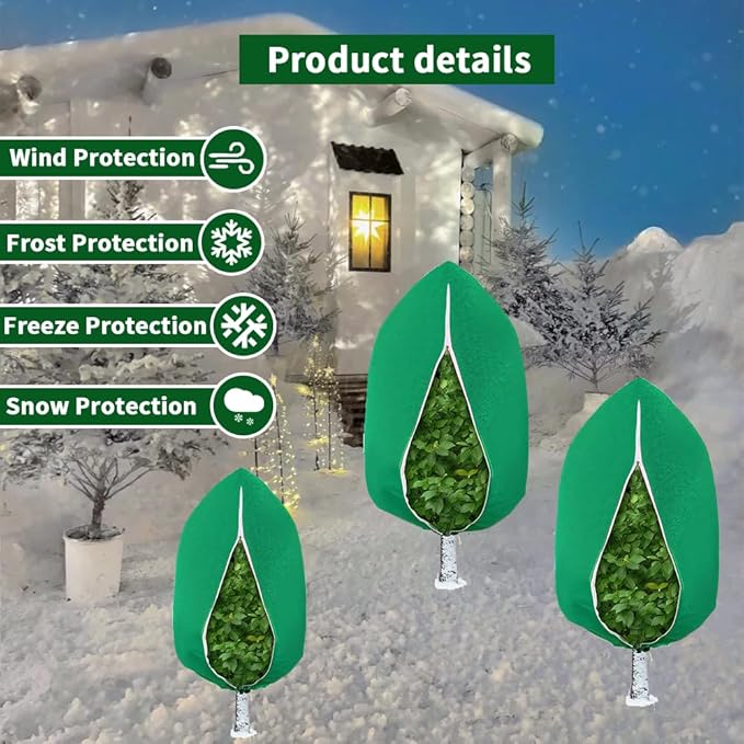 2PC Winter Plant Covers Freeze Protection Kit - 32x47 Reusable Frost Blankets with Adjustable Drawstring for Outdoor Samll Bushes Potted Plants Tree