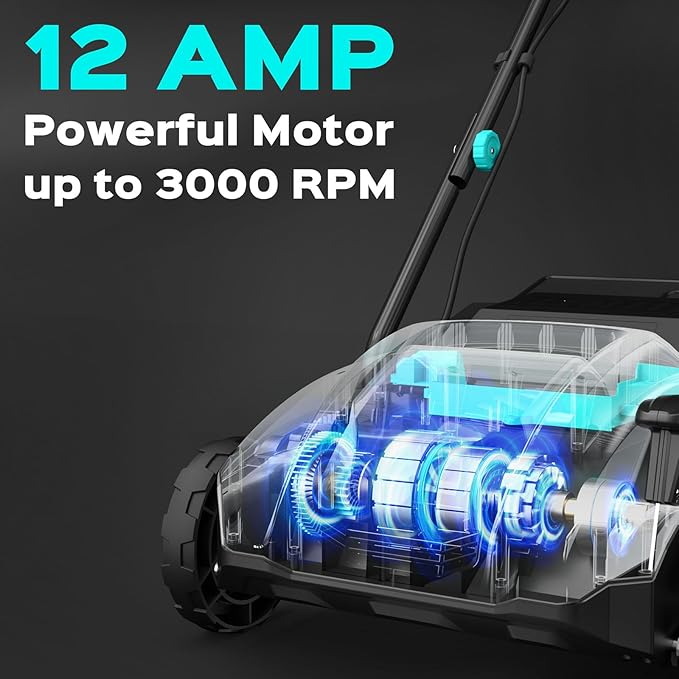 2-in-1 Electric Dethatcher & Scarifier, 12 Amp Lawn Tool with 8 Gal Collection Bag, Adjustable Depth, Powerful Motor for Healthier Grass