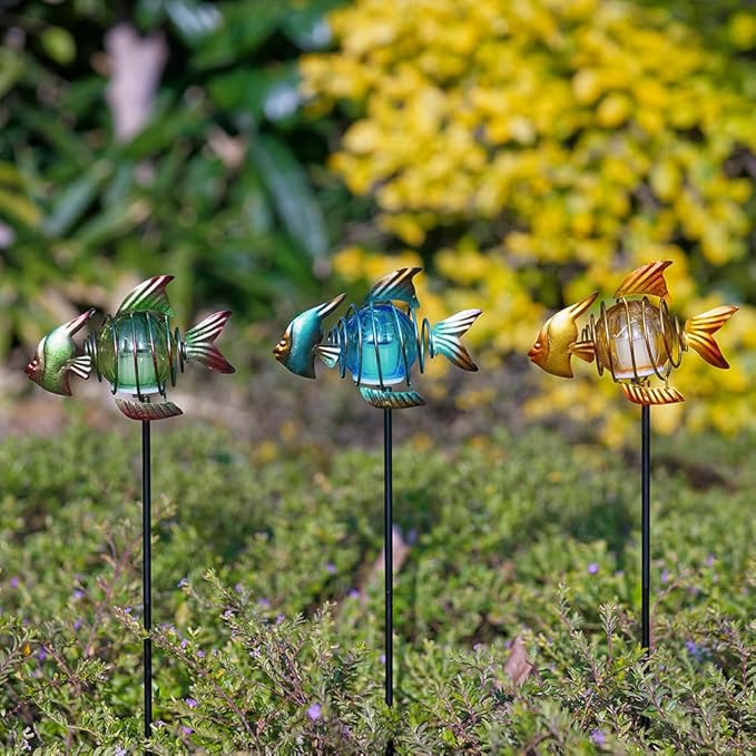 Outdoor Garden Solar Lights,Fish Outdoor Figurine Lights with Stakes,Waterproof Decorative Solar Decor for Patio,Yard,Lawn,Garden Stakes Decorative Present for Mom