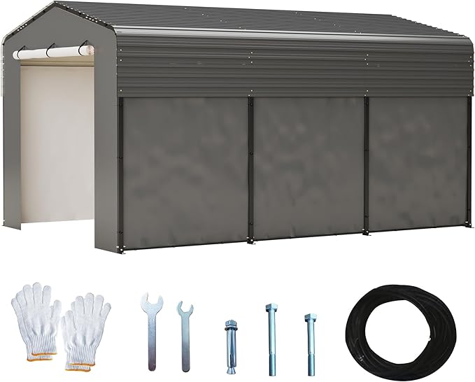 Metal Carport 15.1 x 10.3 x 8.4 FT with Galvanized Steel Frame & Waterproof UV-Resistant Tarpaulin – Sturdy Outdoor Shelter for Cars, Trucks, Boats, or Equipment, All-Weather Protection