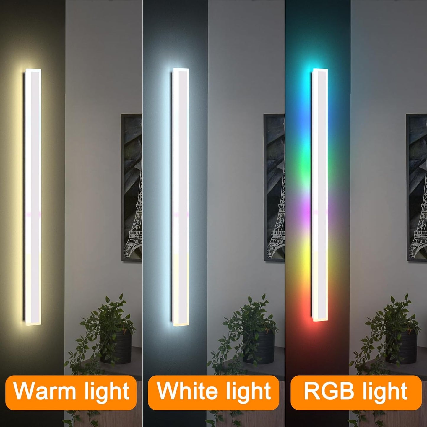 Modern Outdoor Wall Lights, 2 Pack Long Wall Sconce, Lighting Fixtures Long Wall Light 24w Waterproof Ip65 Black Exterior Sconce Led Linear Light for Garage, Patio (2pack-white, 40inch)