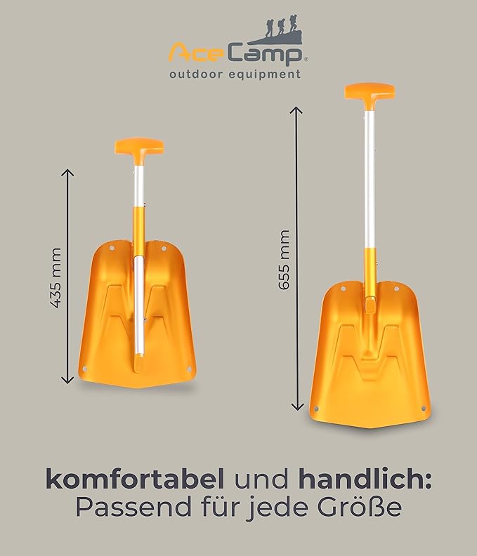 AceCamp Lightweight Collapsible Snow Shovel, Portable Adjustable Aluminum Emergency Shovel, Foldable Telescopic Winter Shovel for Car, Camping, Home