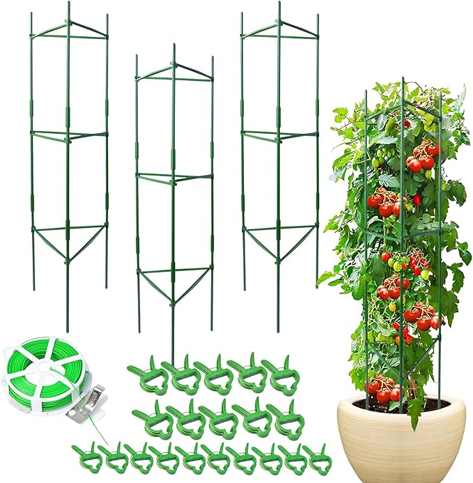 Tomato Cage, Tomato Plant Support Trellis for Garden & Pots, Rust-Resistant Tomato Cages for Climbing Vegetables Plants Flowers, 3 Pack - 48-Inch