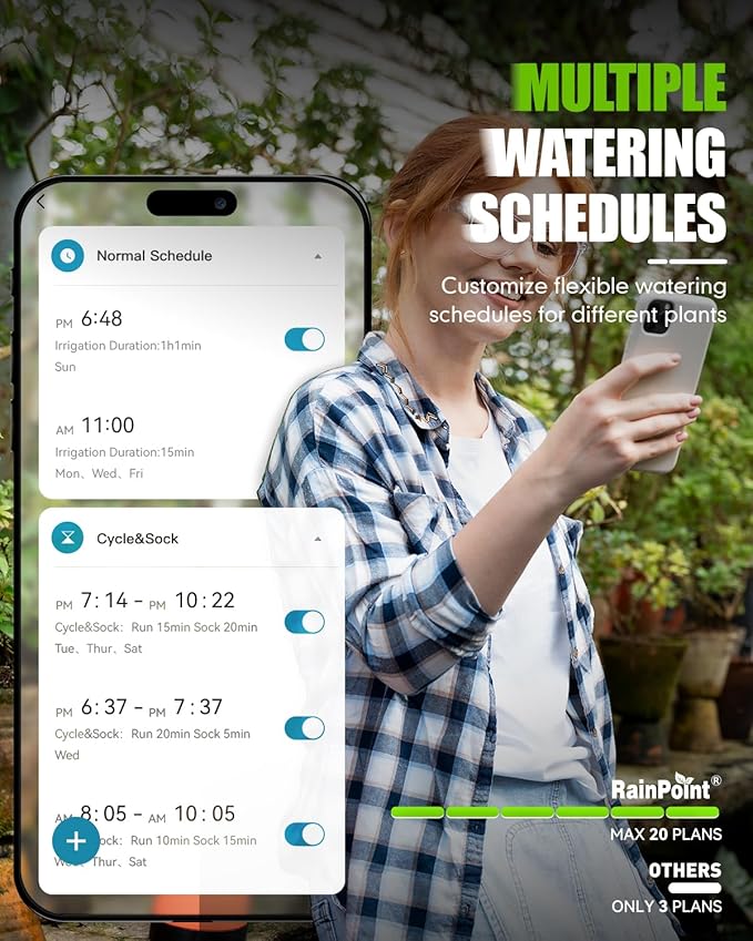 RAINPOINT Bluetooth Hose Timer with Brass Inlet,Smart Water Timer for Garden Hose with Rain Delay/Manual/Auto Watering, App Control