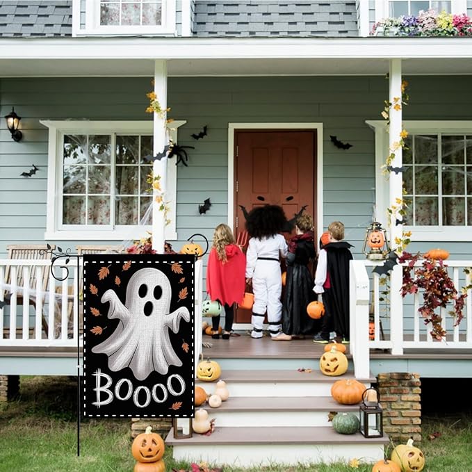 Fokongna Halloween Ghost Garden Flag, Halloween Ghost Decor Boo Garden Flag, 12x18 Inch Burlap Vertical Double Sided Flags, for Home Yard Outside Decorations