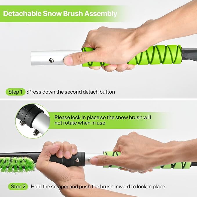 27" Snow Brush and Ice Scrapers for Car Windshield 2 Pack, Scratch-Free Bristle Head PVC Snow Brush & Foam Grip Window Snow Scraper Snow Removal Tool with Aluminum Body for Truck, SUV, Green