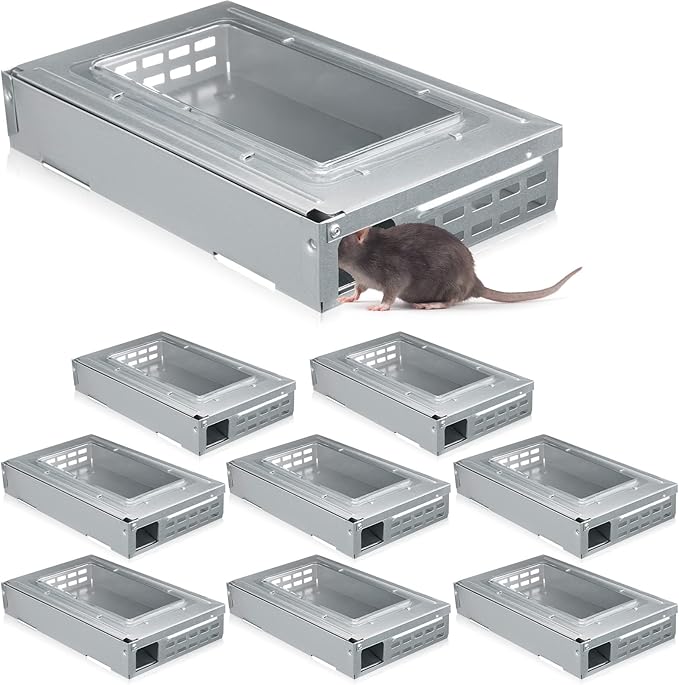 Qualirey 8 Pack Multi Catch Mice Trap Clear Top Humanized Mouse Trap Rodent for Indoor Outdoor Rat Control Pet and Security (Silver)