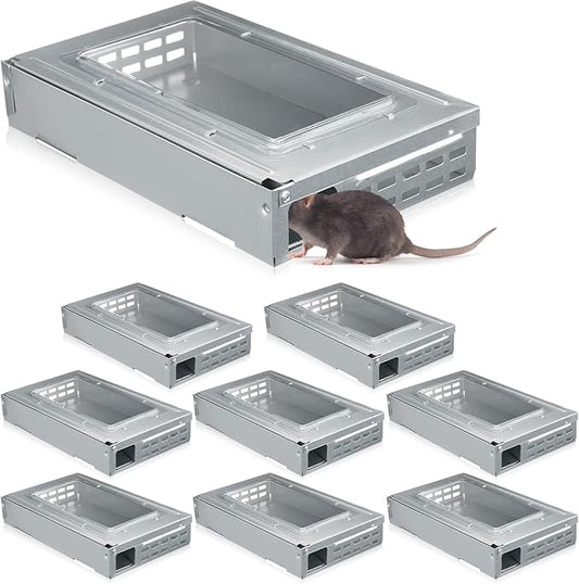 Qualirey 8 Pack Multi Catch Mice Trap Clear Top Humanized Mouse Trap Rodent for Indoor Outdoor Rat Control Pet and Security (Silver)