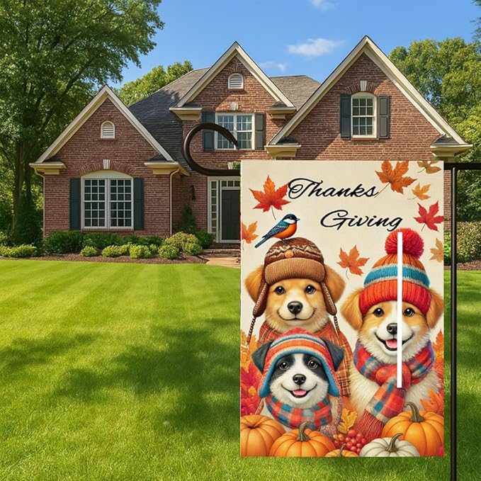 Autumn Pumpkin Harvest Welcome Garden Flag Double Sided Thanksgiving Fall Outdoor Decorations 12 x 18 Inch Small Cat Couple Small Dog Couple