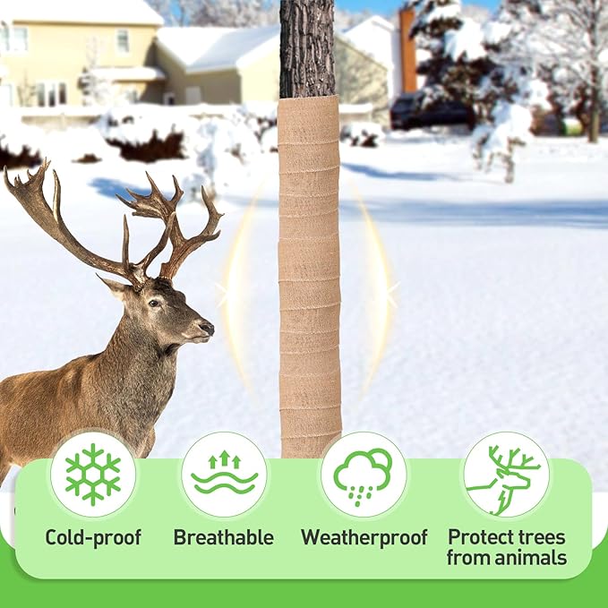 ANPHSIN Natural Burlap Tree Wraps - 7.8in × 9.8ft Winter Burlap Rolls, Tree Trunk Guard Wrap, Plants Antifreeze Bandage to Protect Bark & Keep Plants Warm, 2 Rolls