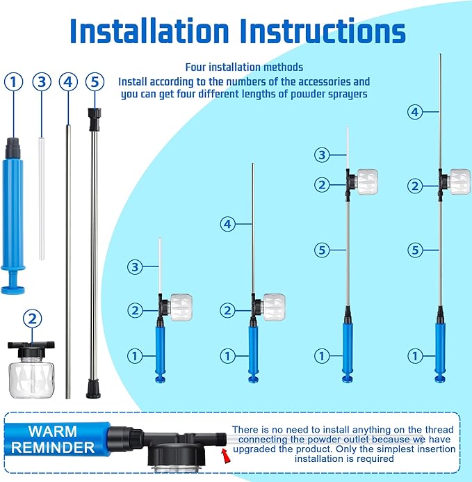 Push-Pull Air Pump Powder Duster Sprayer for Diatomaceous Earth, Delta Dust,and Powder Coating,Length Adjustable from 19" to 44",Transparent Tank & Stainless Steel Rod,Efficient Powder Distribution