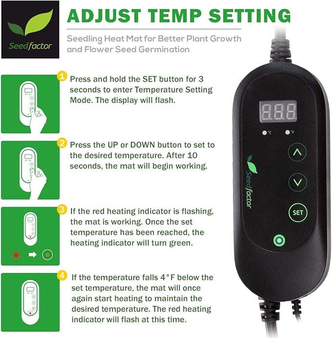 Seedfactor MET Certified Seedling Heat Mat with 50℉~108℉ Digital Thermostat Controller for Seed Germination (20" x 20")