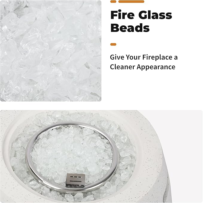 Outdoor Round Propane Fire Pit Table – Premium Terrazzo-Like MgO Finish, Sturdy & Waterproof Gas Fire Table with Glass Wind Guard for Patio, Garden & Backyard, Includes Rain Cover & Glass Beads