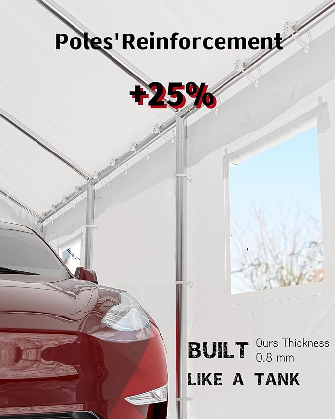 10X20Ft Waterproof Carport Canopy with Roll-Up Mesh Windows & Double Zipper Doors, 180g PE Tarp Cover for Cars, Trucks, SUVs, RVs, Boats & Outdoor Equipment Storage, White