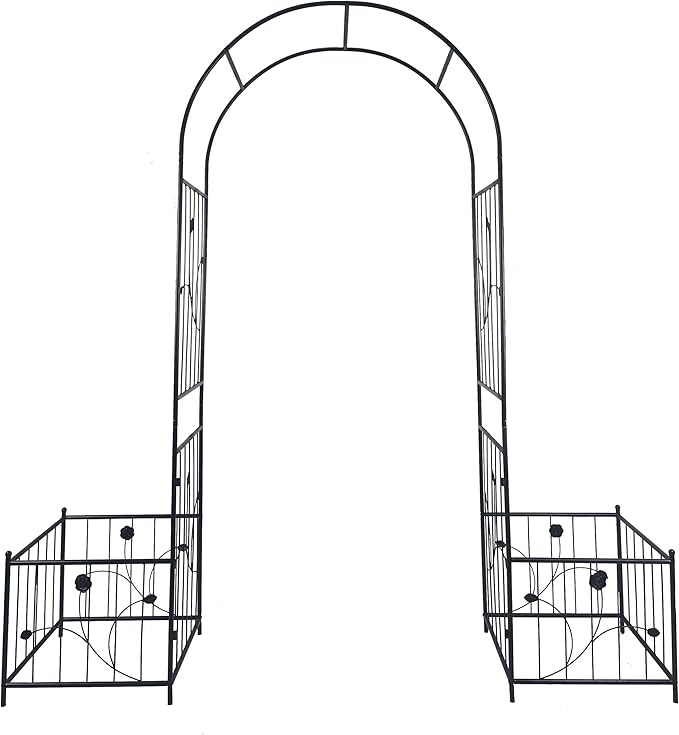 Metal Garden Arch with 2 Plant Stands, Garden Arch Trellis for Climbing Plants Outdoor, Garden Arbor for Weddings Party Events Decoration, 79.5" L X 19.7" W X 86.6" H, Black
