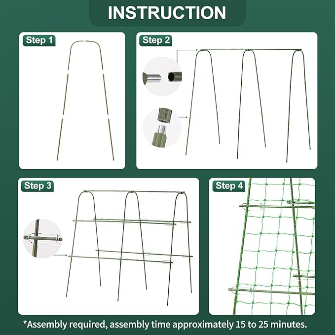 Garden Cucumber Trellis for Climbing Plants Outdoor, 48x48inch U-Shape Arch Trellis for Garden Raised Bed, Plant Support for Grape Vine Tomato Vegetable Pea Bean, Green