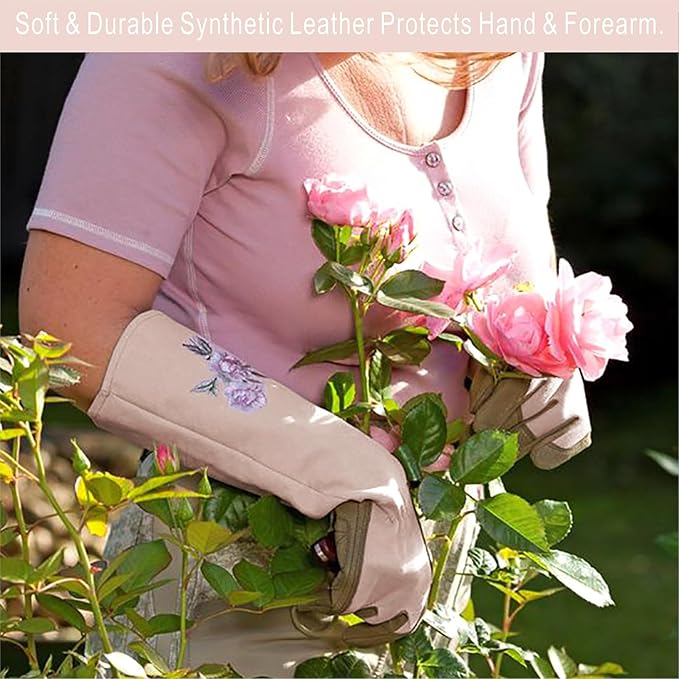 Long Gardening Gloves for Women,Durable Rose Pruning Gloves Thorn Resistant for Weeding Planting Digging(Medium,1 Pair)