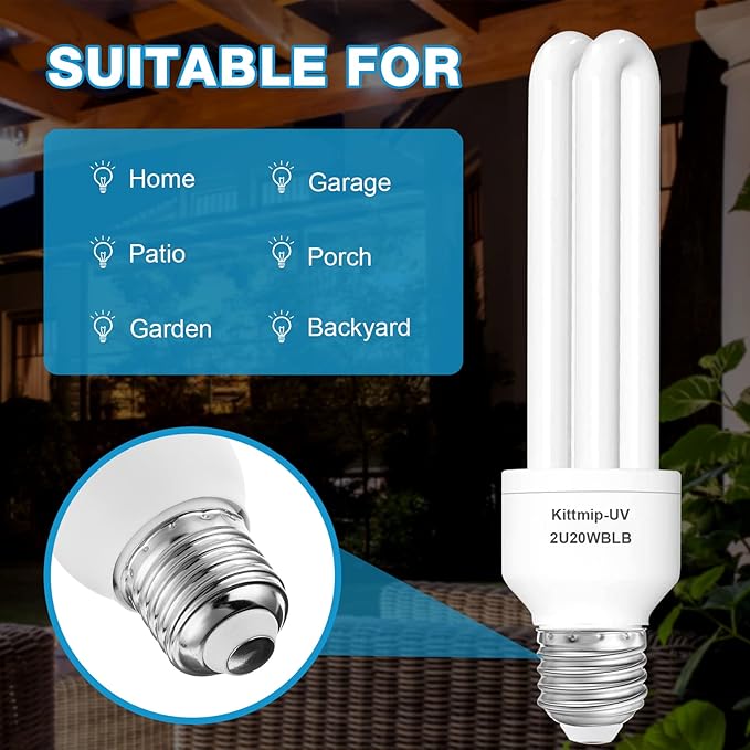 2 Pieces Bug Zapper Light Bulb 2U Type E27 20W Replacement Bulbs Compatible with Homesuit, Keuomy, Yluces, Yissvic, Powify and Other Models Bug Zapper