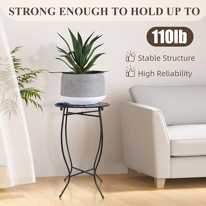 Outdoor Side Tables for Patio, 21" High Round End Table, Weather Resistant Metal Patio Accent Table Indoor and Outdoor End Table for Yard, Garden, Living Room, Bistro, Halloween (Turtle)