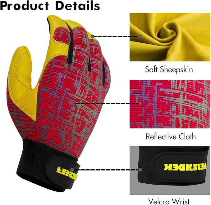Gardening Gloves for Women and Men, Touchscreen Sheepskin Leather Garden Work Glove for Flex Breathable Yard Working