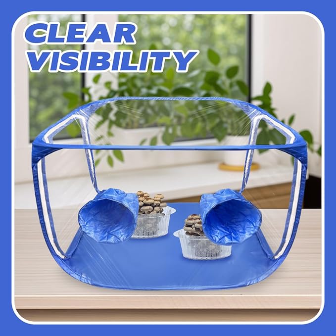 Still Air Box, Mushroom Grow Kit, Mushroom Grow Bag, Portable Mushroom Grow Tent, Mushroom Growing or Fungiology Supplies for Home Science (Blue)