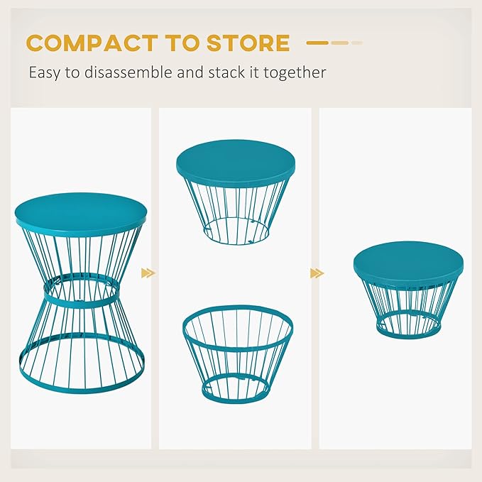 Outsunny 16" Steel Patio Side Table, Garden End Table with Hourglass Design, Accent Table for Outdoor and Indoor Use, Blue