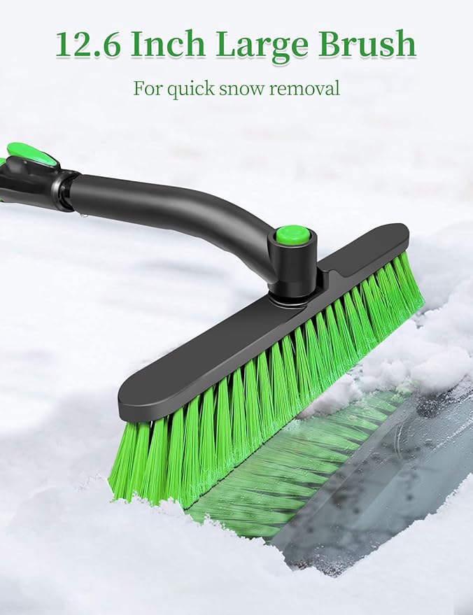 HEEYA 44 Inch Snow Brush for SUV, Ice Scraper for Car Windshield Window, Extendable Snow Scraper and Brush with Comfortable Foam Grip for Truck Vehicle Automobile - Green