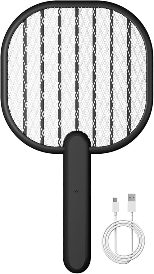 Electric Fly Swatter Bug Zapper: 3500V Mosquito Killer Racket with USB Rechargeable Insect Trap Pest Control Handheld Lightweight 5-Layer Safety Mesh for Indoor Home Office Backyard Patio Camping