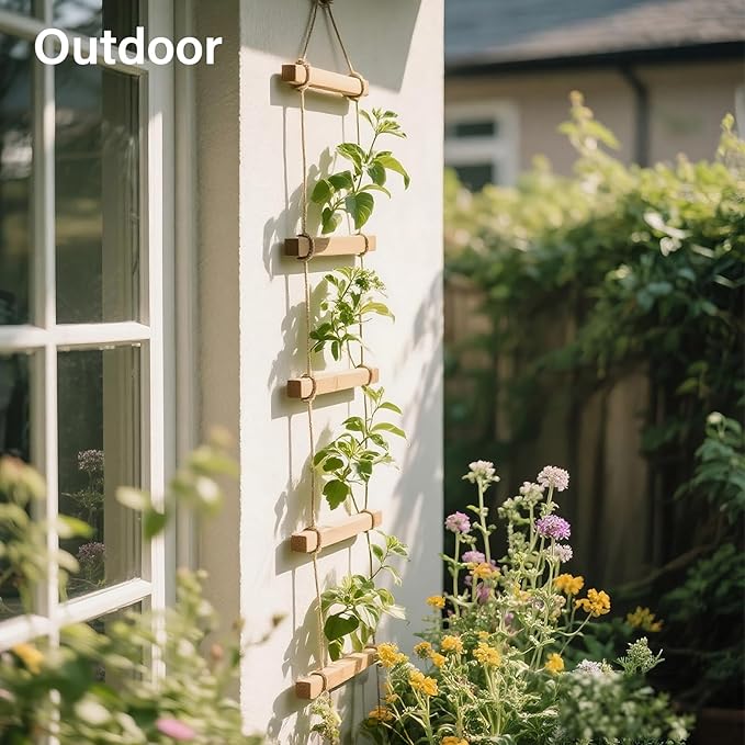 Chain Trellis for Climbing Plants Indoor – Natural Wood Ladder Style Plant Support for Vines, Ideal for Pothos & Ivy, Stylish Modern Design for Home & Garden Use, Indoor/Outdoor