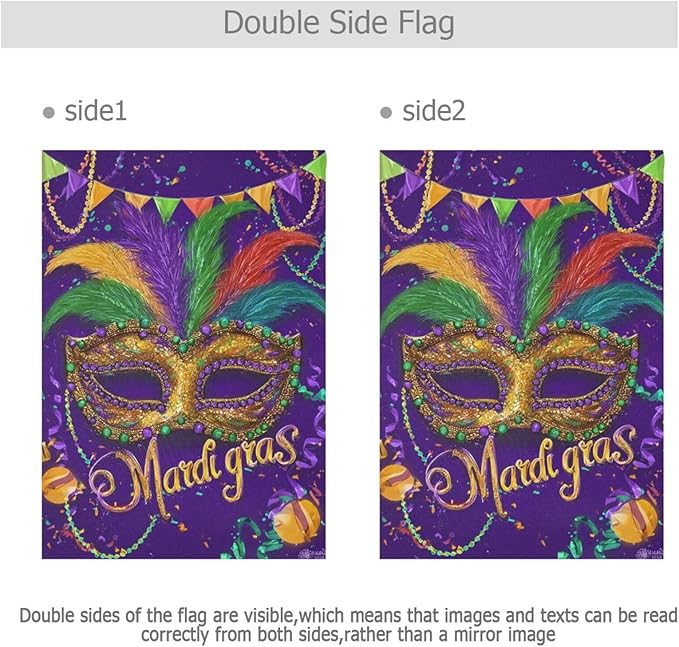 Kcldeci Happy Mardi Gras Mask Welcome Garden Flag 12x18 Inch Fleur De Lis Carnival Yard Flags Large Vertical Double Sided House Flag Holiday Decorative Flags for Yard Farmhouse