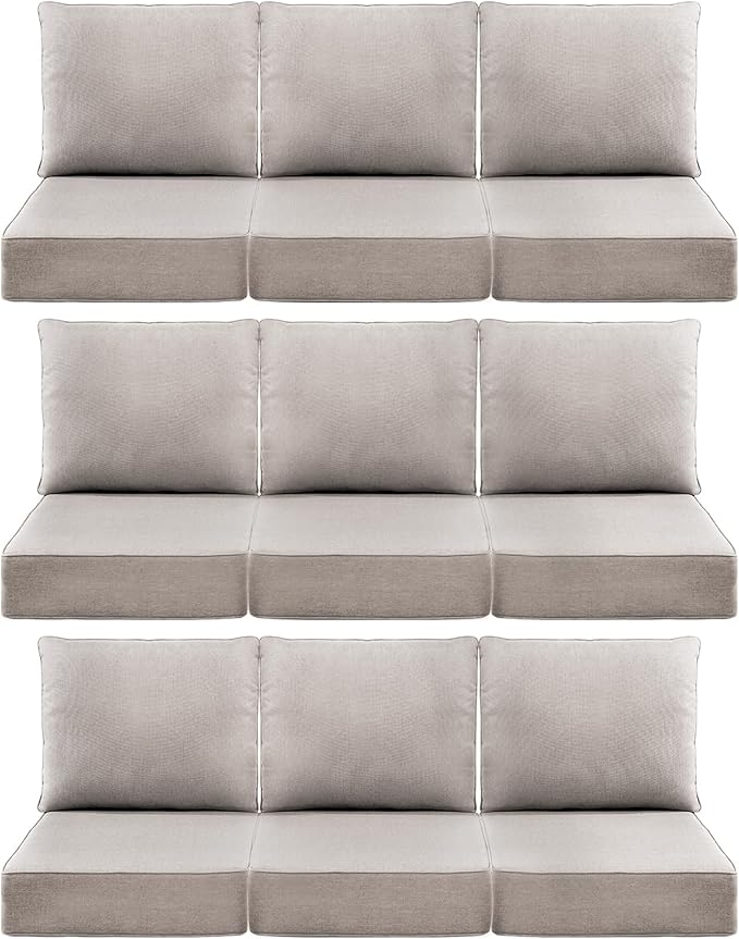 Luxury 6" Outdoor Cushions for Patio Furniture, 24x24x6 Thick Seat Cushion Set of 9, Fade Resistant Couch Chair Replacement Cushions High Density Deep Wicker Chair Cushion w/Removable Cover, Beige