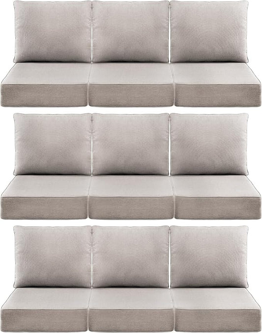 Luxury 6" Outdoor Cushions for Patio Furniture, 24x24x6 Thick Seat Cushion Set of 9, Fade Resistant Couch Chair Replacement Cushions High Density Deep Wicker Chair Cushion w/Removable Cover, Beige