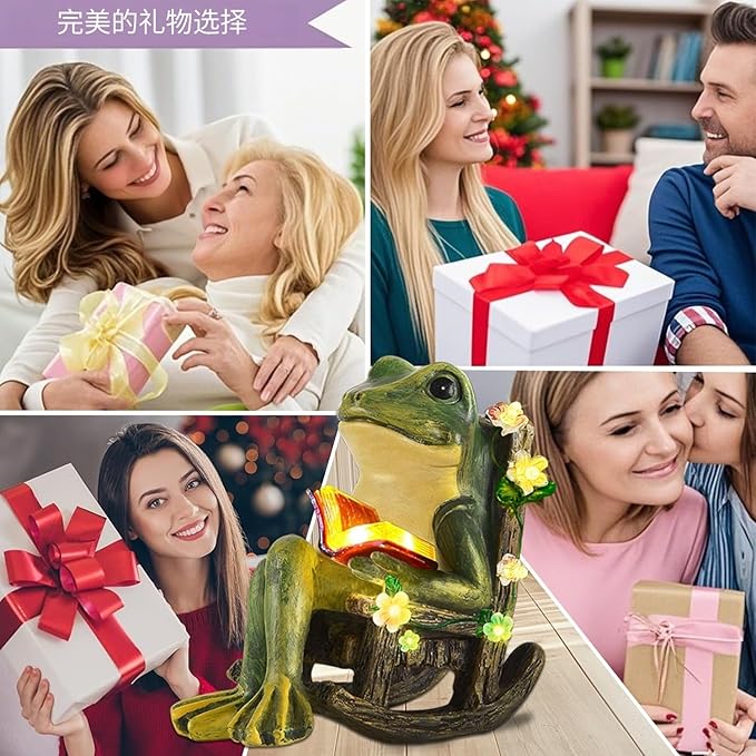 Solar Garden Miniature Frog Outdoor Statues Decor with Succulents Decorations and 7 LED Lights for Patio Yard Lawn Ornament Balcony Birthday Gift for Women Mum Unique Frogs Figurine Housewarming Ideas