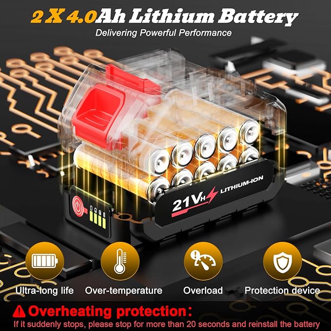 Leaf Blower Cordless with Battery, Turbo Jet Blower, 55000RPM Handheld Leaf Blower 2 X 4.0Ah Batteries for Lawn Care, Patio, Blowing Leaves, Snow Blowing (Yellow-001)