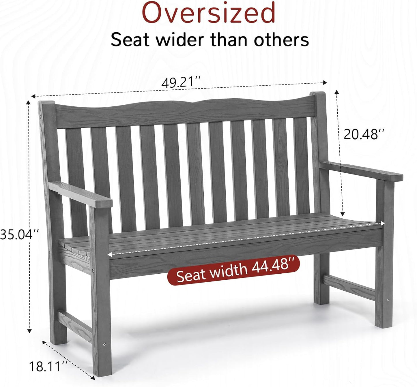 Outdoor Bench, Waterproof Garden Benches Set of 2, Never Rot or Fade, for Garden, Porch, Backyard and Deck, Grey