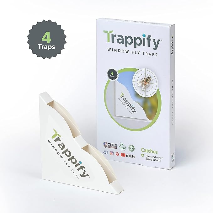 Trappify Fly Trap Indoor: Window Fly Traps for Home | Fruit Fly Traps for Indoors, Gnat Traps for House Indoor | Disposable Fly Trap with Sticky Adhesive Strips | Inside Bug Catchers (4 Pack)