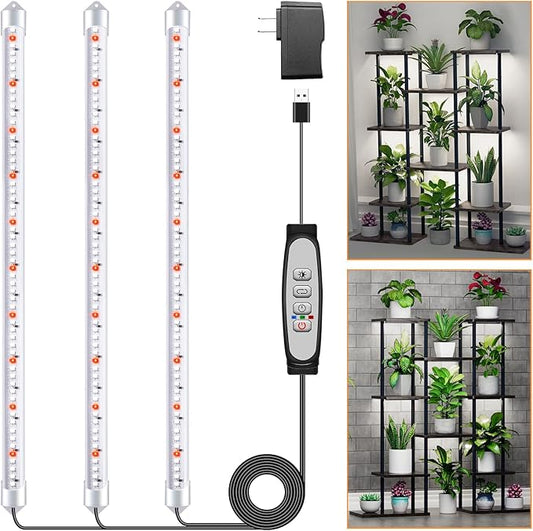 Tri-Bars Grow Light Strips for Indoor Plants with Auto ON/Off Timer 6/12/18H, 5 Dimmable Levels for Shelves Plant Growing(Pack 1)