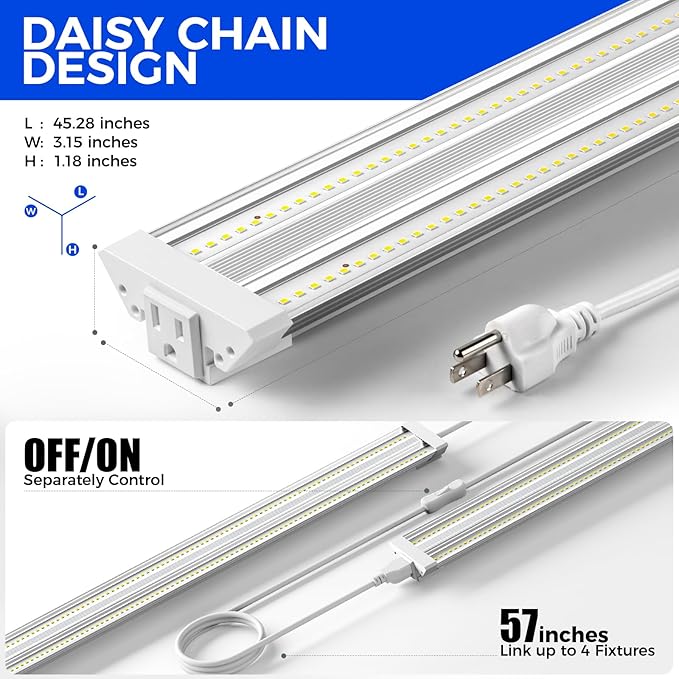 Barrina TX72 4FT Grow Lights for Seed Starting, 288W (4 x 72W, 2000W Equivalent), High PPFD, 5000K Daylight Full Spectrum, Mechanical Timer, Hanging Grow Lights with On/Off Switch Linkable, 4 Packs