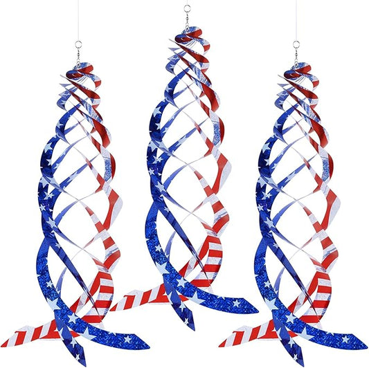 Hausse Patriotic Bird Repellent Spiral Reflectors Mylar Spinner, Hanging American Flags Reflective Bird Deterrent Device for 4th of July Independence Day, Scare Birds Animal Away, 3 Pack