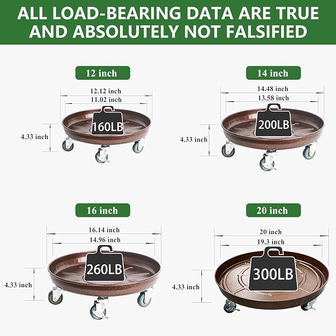 3 Pack Metal Heavy Duty Plant Caddy With Wheels 16 Inch, Round Plant Caddy Suitable For Outdoor and Indoor Mobile Flower Pots, Don't Worry About This Metal Product Getting Deformed or Damaged.