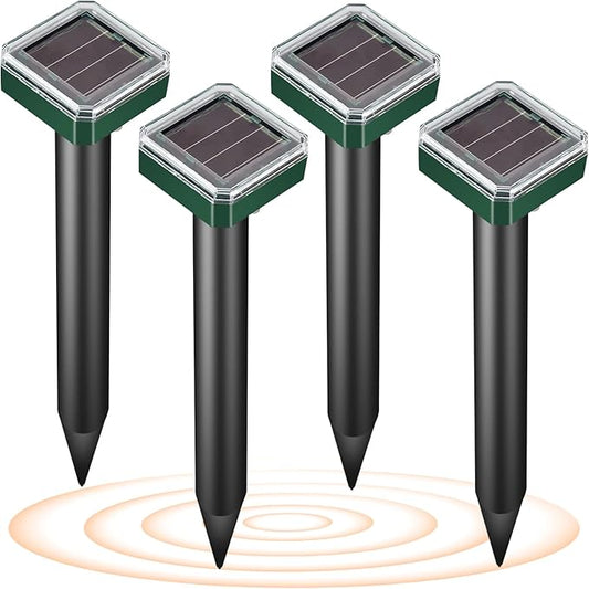 2025 New Upgraded Version Mole Repellent Solar Powered, Waterproof & Aesthetic Design, Ultrasonic Pest Deterrent for Moles, Voles, Gophers, Chipmunks, Groundhogs, and Snakes -4Pack