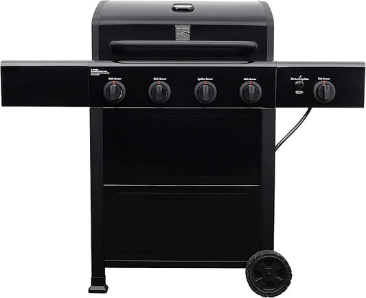 Kenmore 4-Burner Gas Grill with Side Burner, Outdoor BBQ Grill, Propane Gas Grill, Cast Iron Cooking Grates, Electronic Ignition, Warming Rack, Open Cart Design, 53000 BTUs, Black