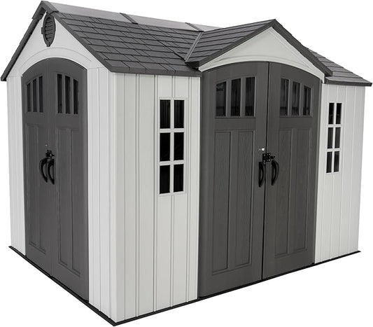 Lifetime Dual Entry Outdoor Storage Shed, 10x8 Ft, Desert Sand, Resin Tool Shed with Double Doors and Weather-Resistant Panels