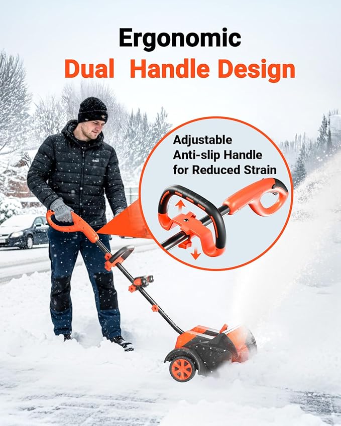 VOLTASK Cordless Snow Shovel with Wheels, 48V | 16-Inch | 4-Ah Brushless Cordless Snow Blower, Battery Snow Blower with Directional Plate & LED Lights (2 * 24V Battery & Dual Quick Charger Included)