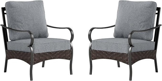 Sophia & William Extra Large Outdoor Patio Sofa Chairs Set 2 PCS Heavy-Duty Porch Furniture with High Back & Deep Seating Area, 5.5" Thicken Cushions for Deck, Lawn, Outside (Grey)