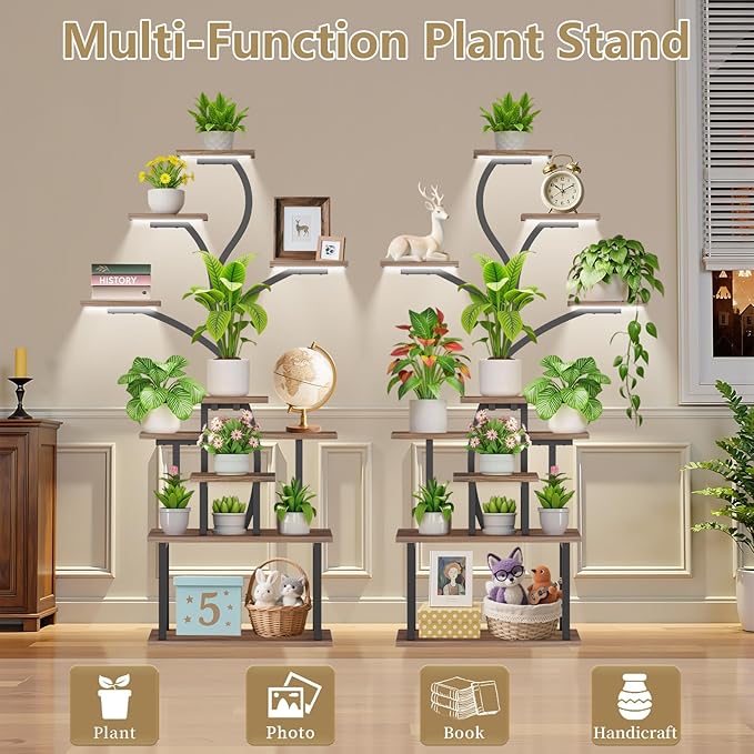 Plant Stand Indoor with Grow Lights - 10 Tiered Indoor Plant Shelf, 65" Corner Plant Stands for Indoor Plants, Tree Shaped Plant Rack for Multiple Plants, Metal Flower Display for Home, Balcony, Patio