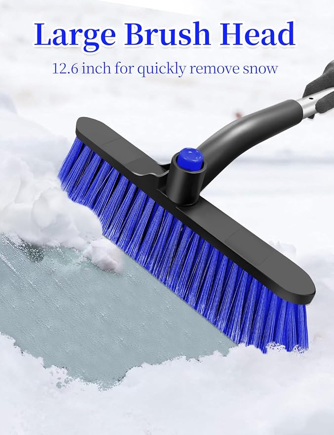 HEEYA Car Scraper with 12.6 Inch Large Brush Head, Extendable Snow Scraper for Windshield Window, Snow Brush and Ice Scraper for SUV Truck Automobile Vehicle - Blue